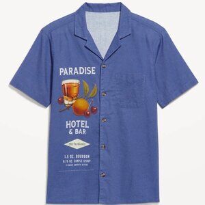 NWT Old Navy Camp Shirt Mens Medium Linen Paradise Hotel & Bar Cocktail Hawaiian